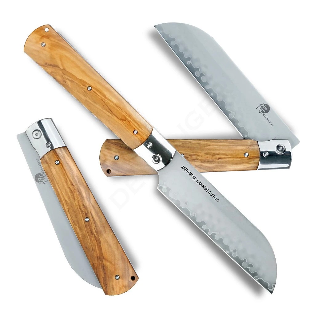 foto Zav�rac� n�� Santoku 140 mm Dellinger Olive Guillotine AUS-10 Sanmai